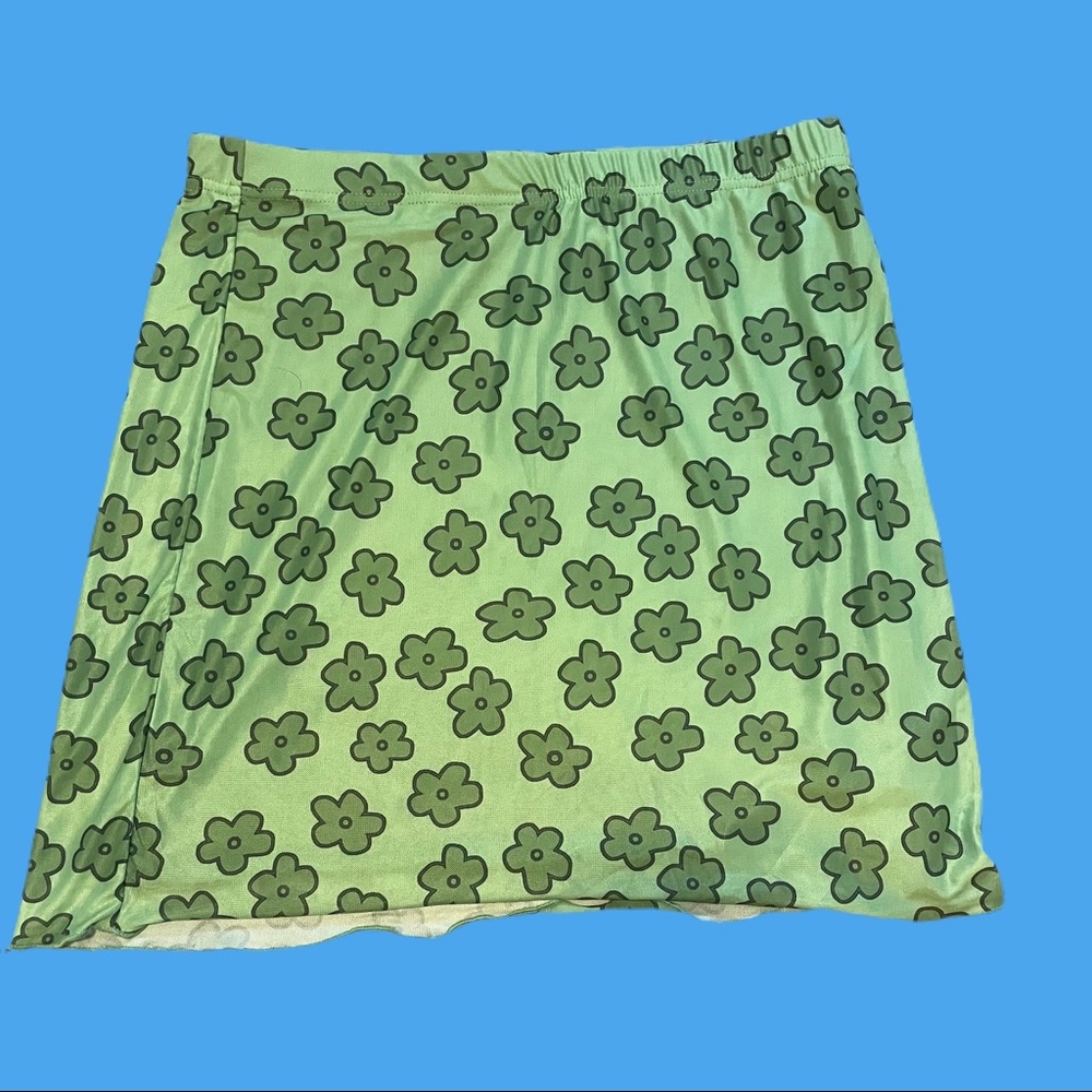 Floral Plus Size Shein Green retro skirt